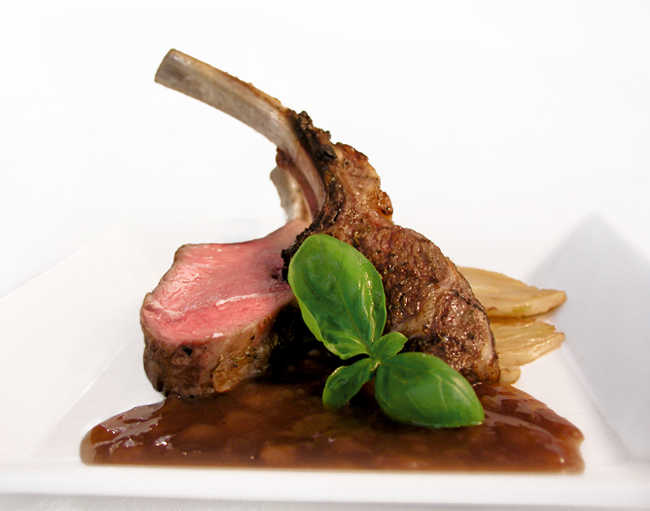 Garlic and Herb Grilled Lamb Chops with Basil Lamb Jus 